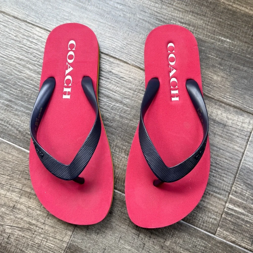 Coach Red Flip Flops with Rainbow Platform - Picture 2 of 6